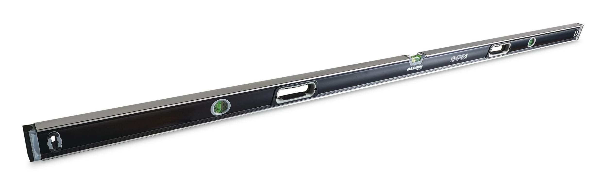MAXIMUM Aluminum Magnetic Box Spirit Level, 78-in, Black Front_Three_Fourths_Angled_Right
