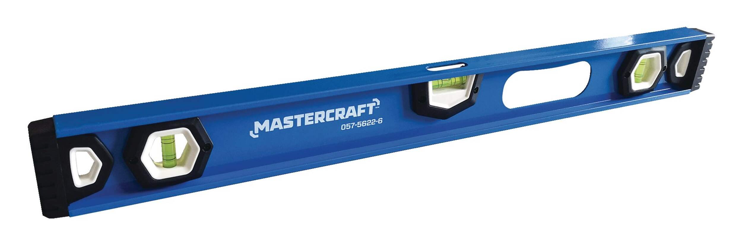 Niveau à poutre en I en aluminium Mastercraft, bleu, 24 po Front_Angled_Right