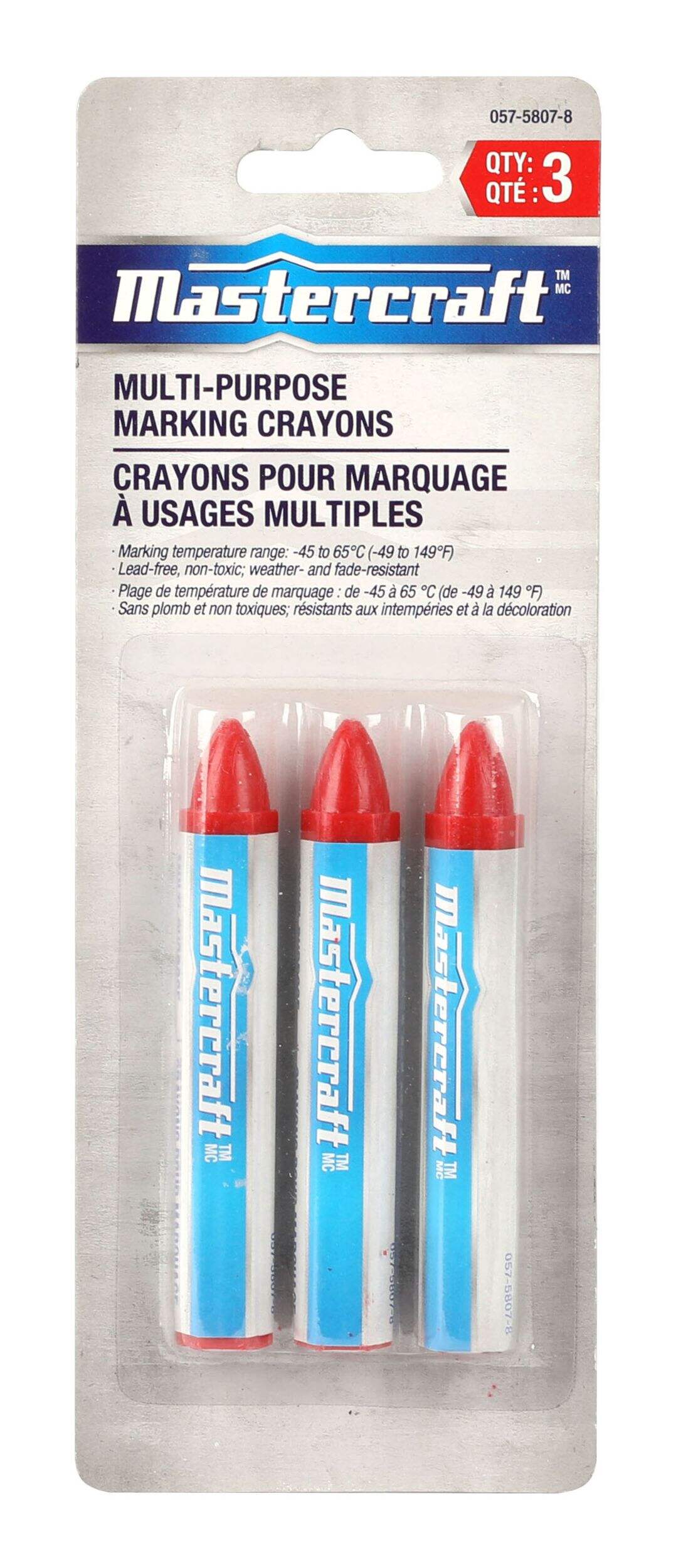 Mastercraft Professional Lumber Crayons, Red, 3-pk Front_Flat