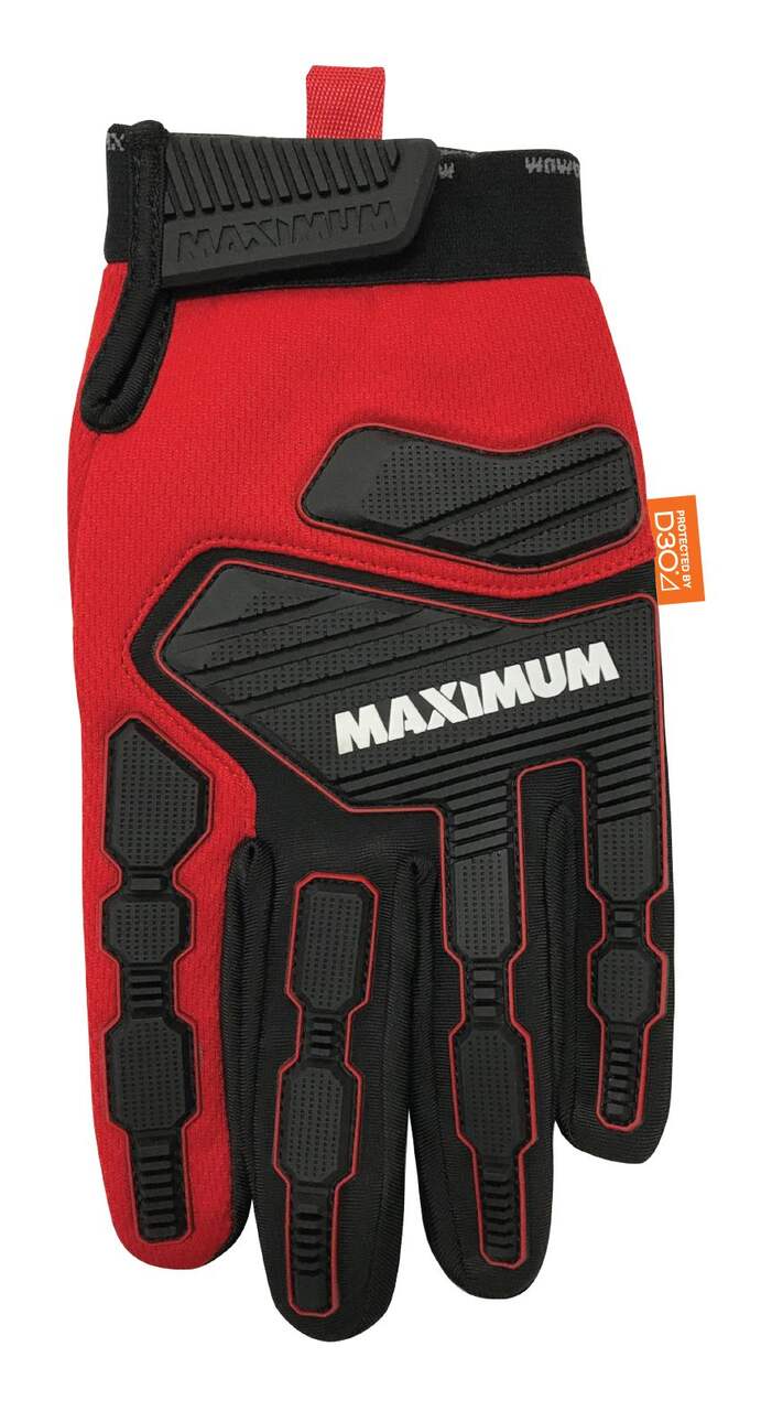 MAXIMUM Mesh Heavy-Duty Impact Velcro Cuff Glove, Black/Red, Assorted Sizes
