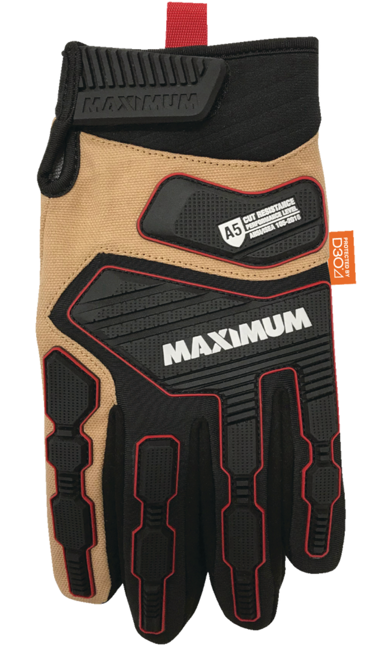 MAXIMUM Duck Canvas A5 Cut & Impact Resistant Safety Cuff Glove,  Beige/Black, Assorted Sizes