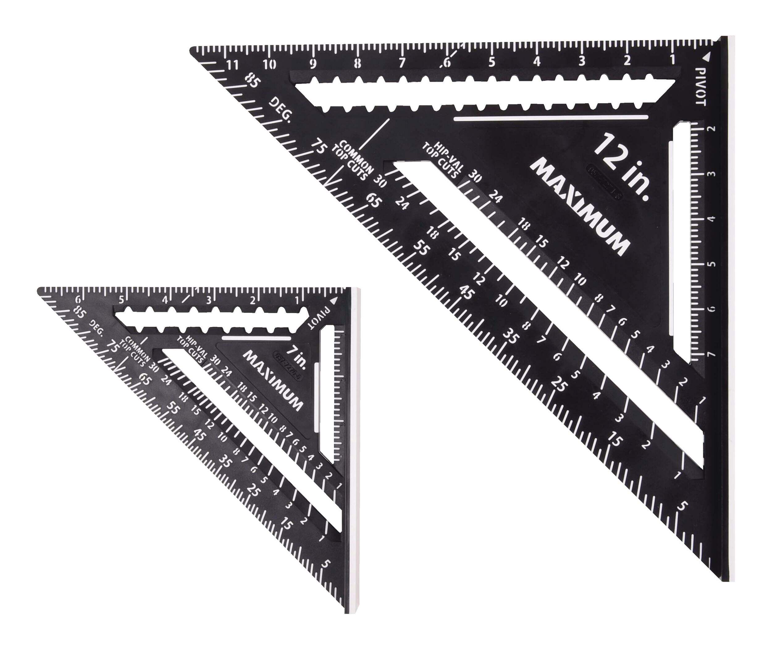 MAXIMUM Plastic Combination Squares, 7-in & 12-in, Black, 2-pc Front_Three_Fourths_Angled_Left