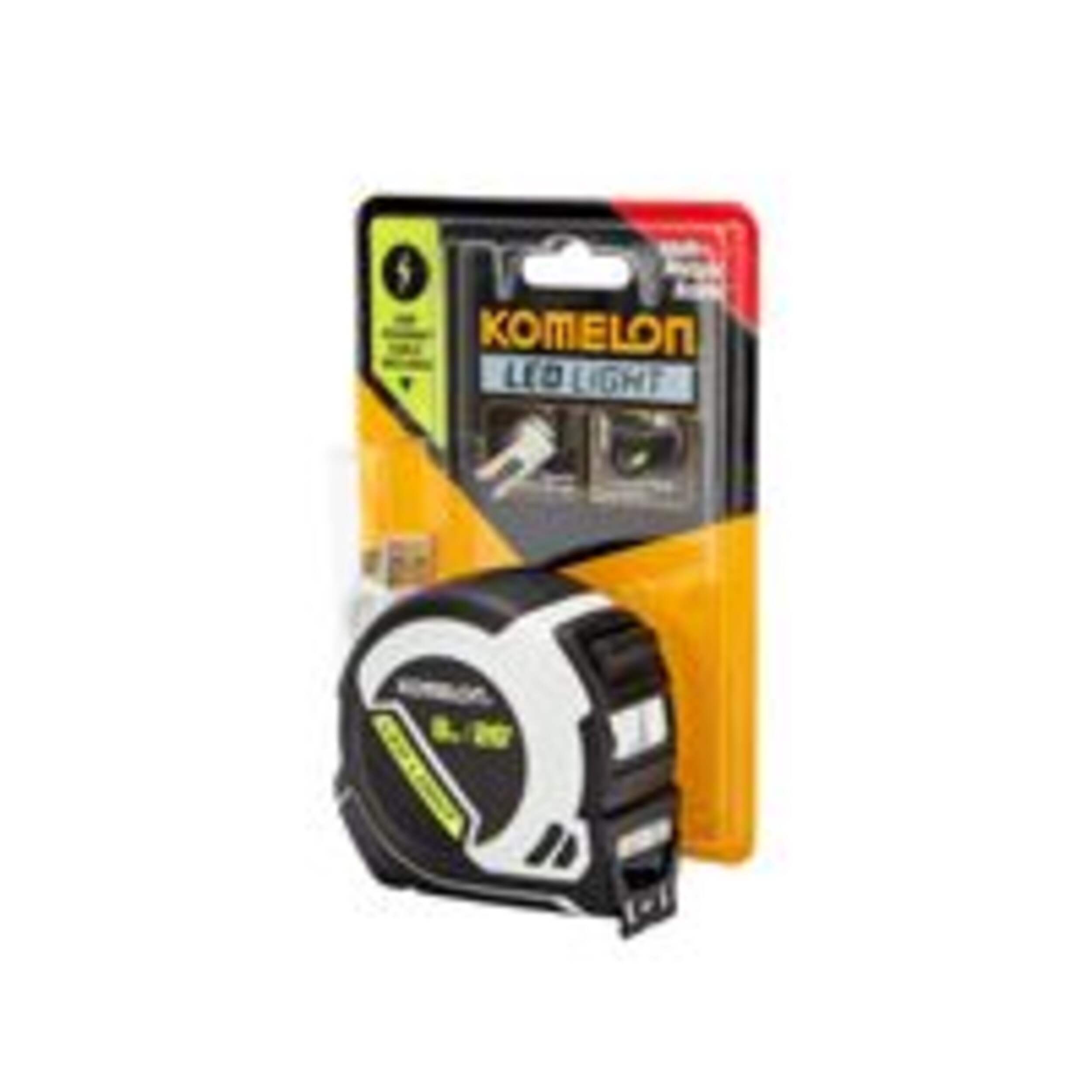 Komelon Compact Tape Measure with LED Light, 26-ft Front_Angled_Left