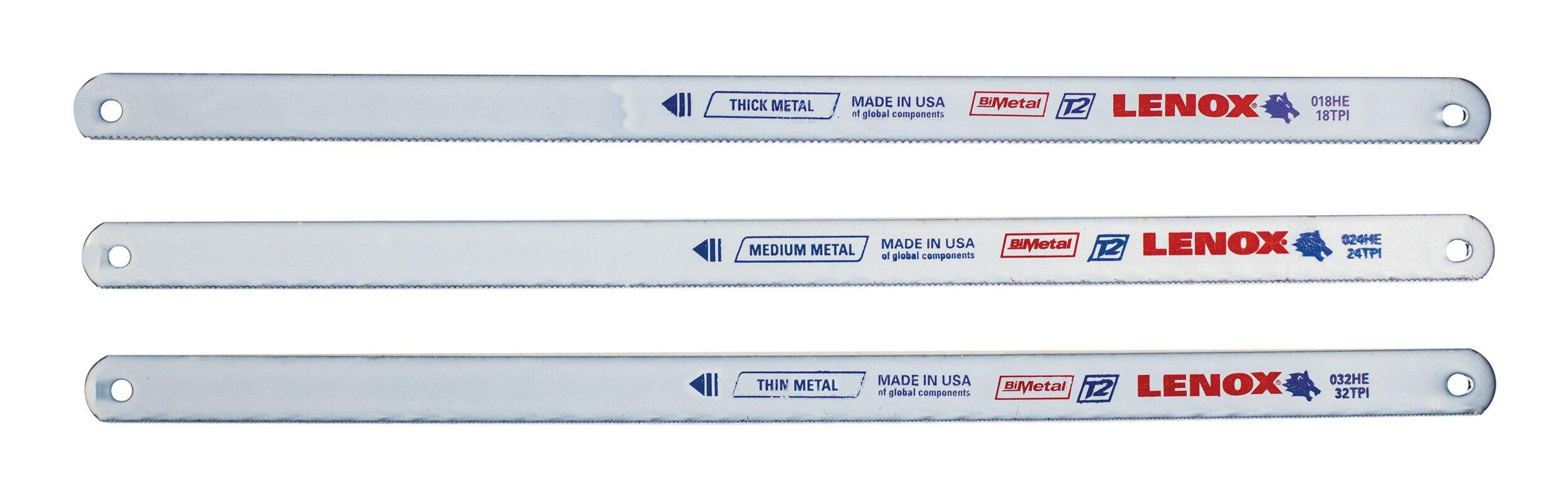 Lenox 20710A10HE 10-in Assorted-TPI Bi-Metal Hacksaw Blade Set, 3-pc Front_Flat