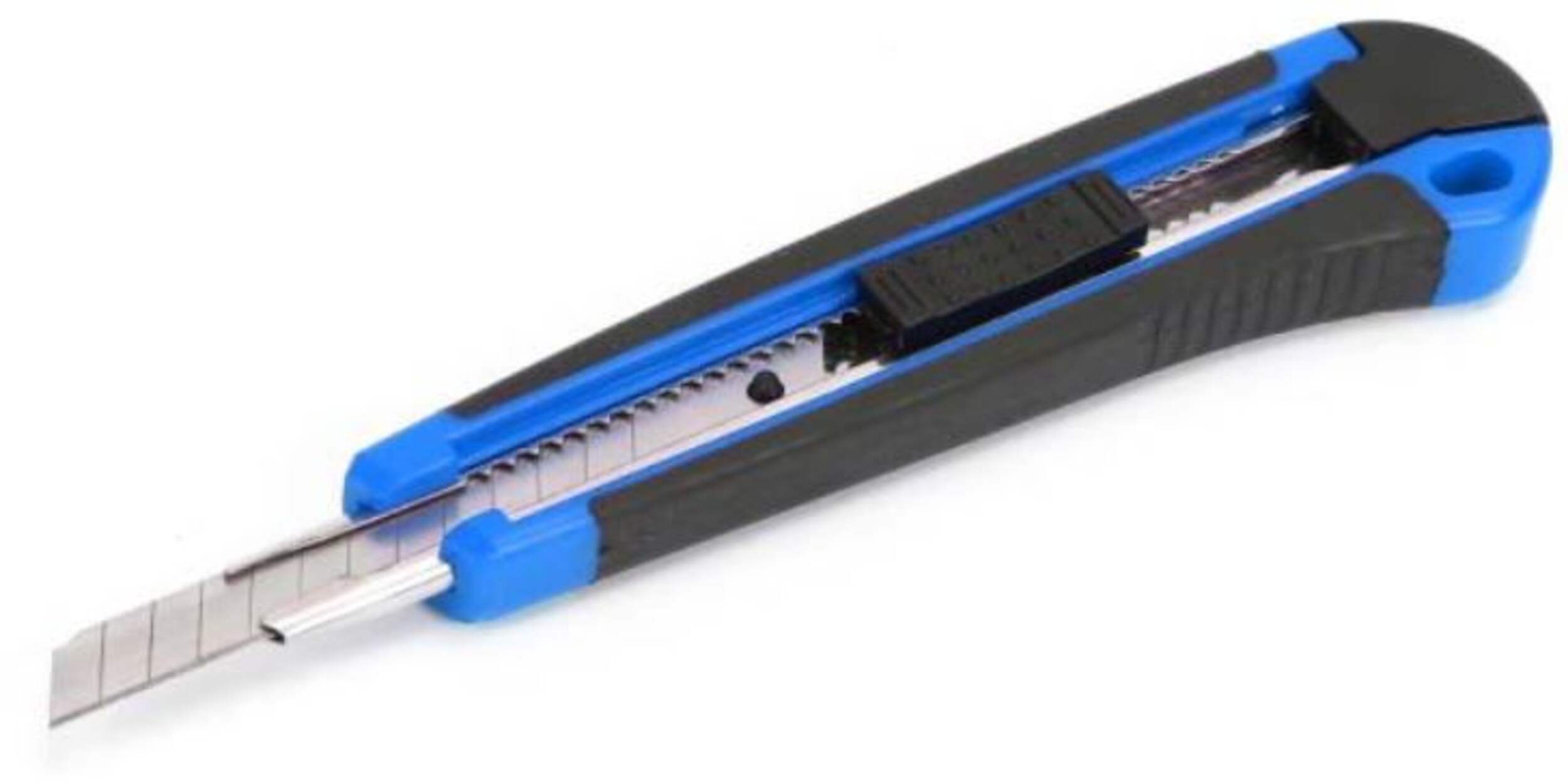 Couteau tout usage à lame cassable Mastercraft, 9 mm, noir/bleu Front_Three_Fourths_Angled_Left