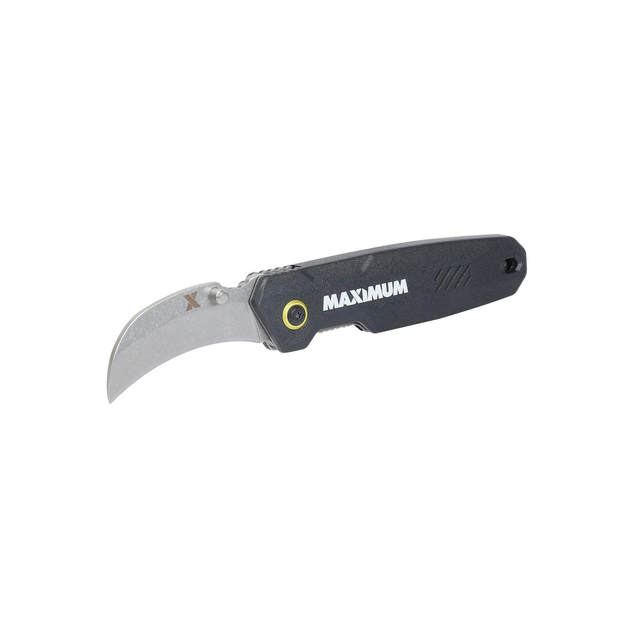 MAXIMUM Hawkbill Folding Blade Utility Knife, Black Front_Angled_Right