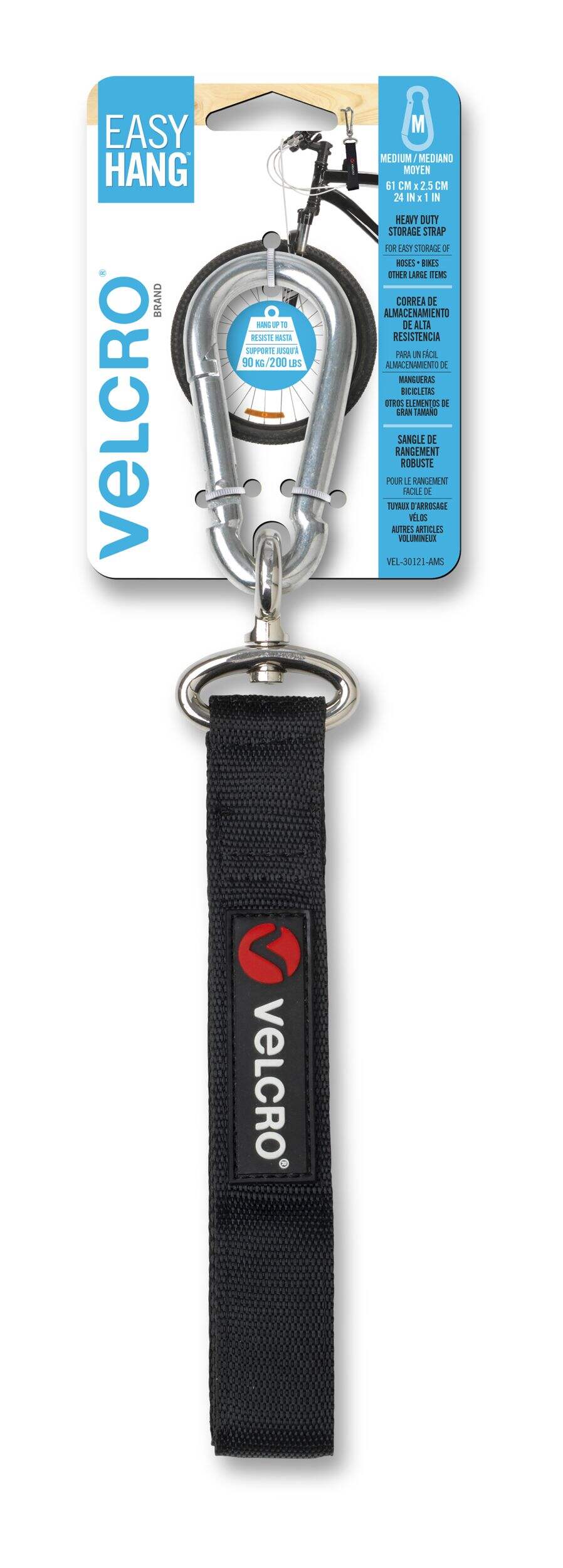 Velcro Easy Hang Heavy Duty Storage Strap with Carabiner Clip, Medium Front_Flat