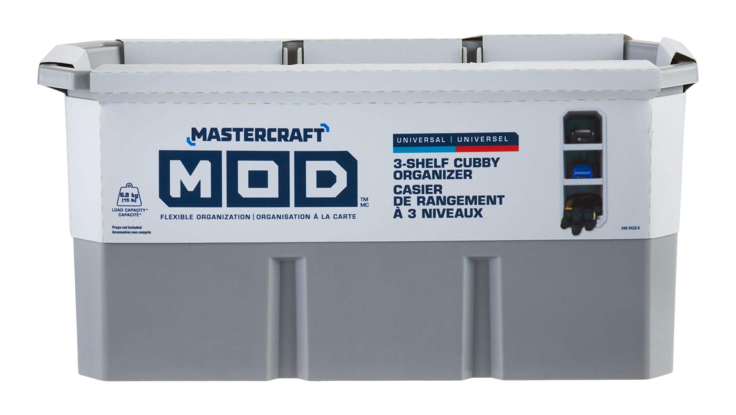 Étagère et range-piles Mastercraft MOD à 3 tablettes, capacité de 15 lb, support mural Front_Flat