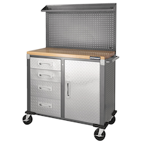 Mastercraft 40" Diamond Series 4-Drawer, 1-Door Wooden Top Workstation with Pegboard and Wheels, 40 x 20 x 61-in Front_Three_Fourths_Angled_Left