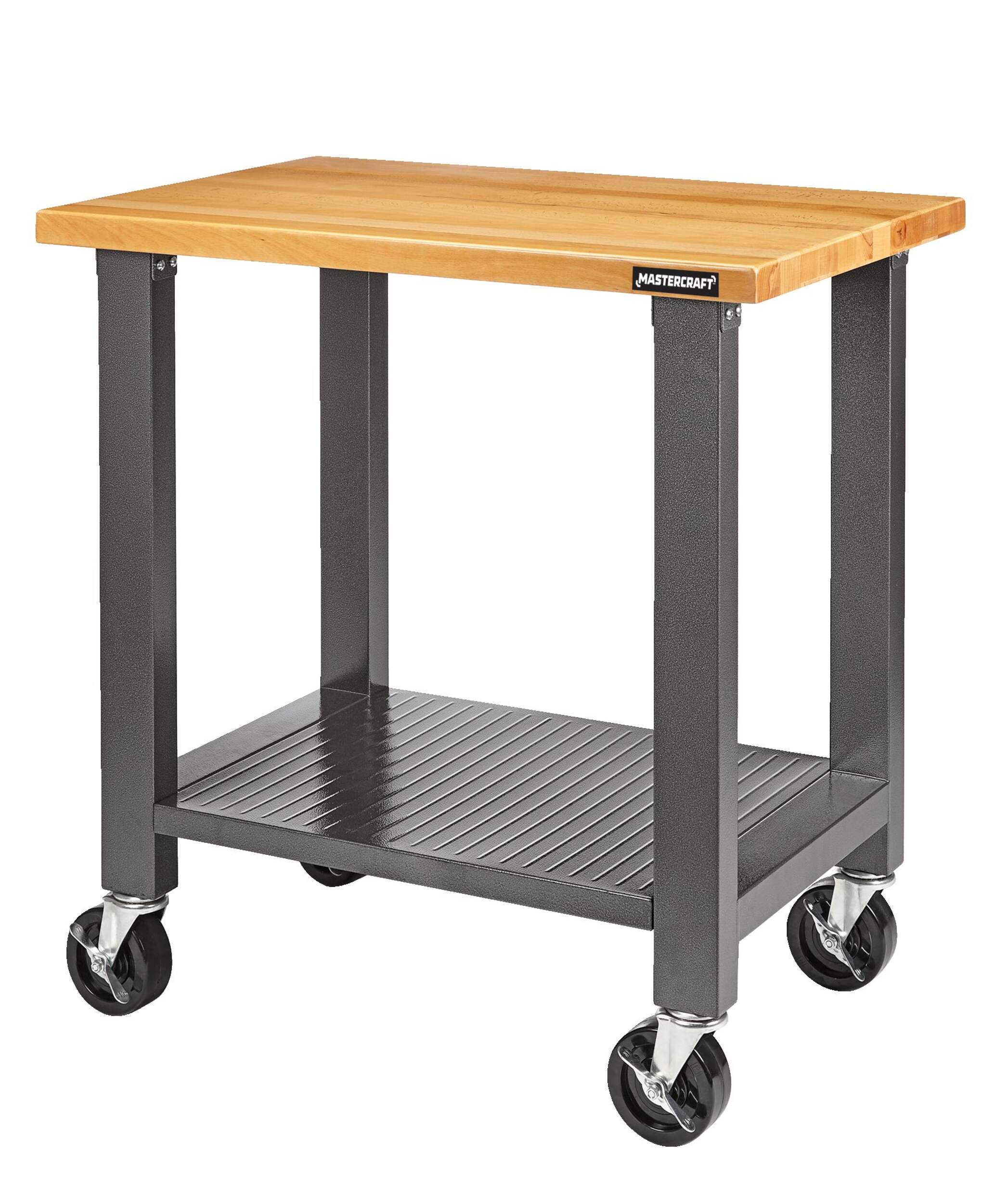 Établi/table de travail robuste Mastercraft avec dessus en bois, mobile, 91,4 x 61 x 96,5 cm Front_Angled_Left