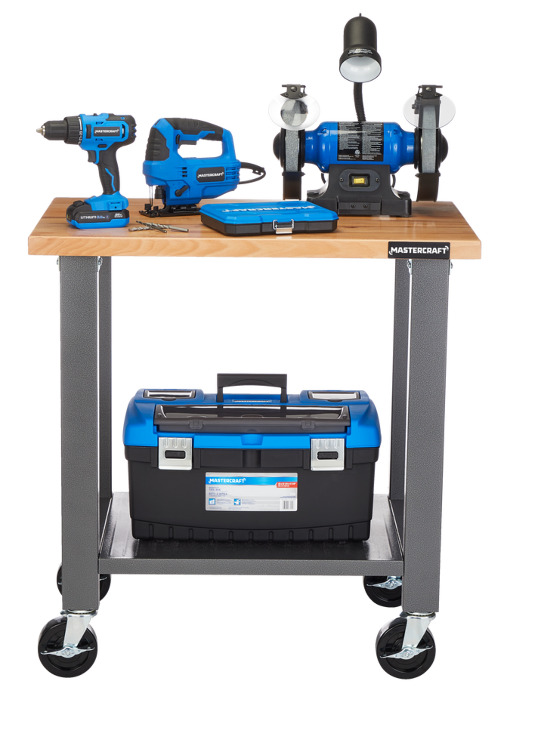 Mastercraft Heavy Duty Wooden Top Work Bench / Work Table with Wheels