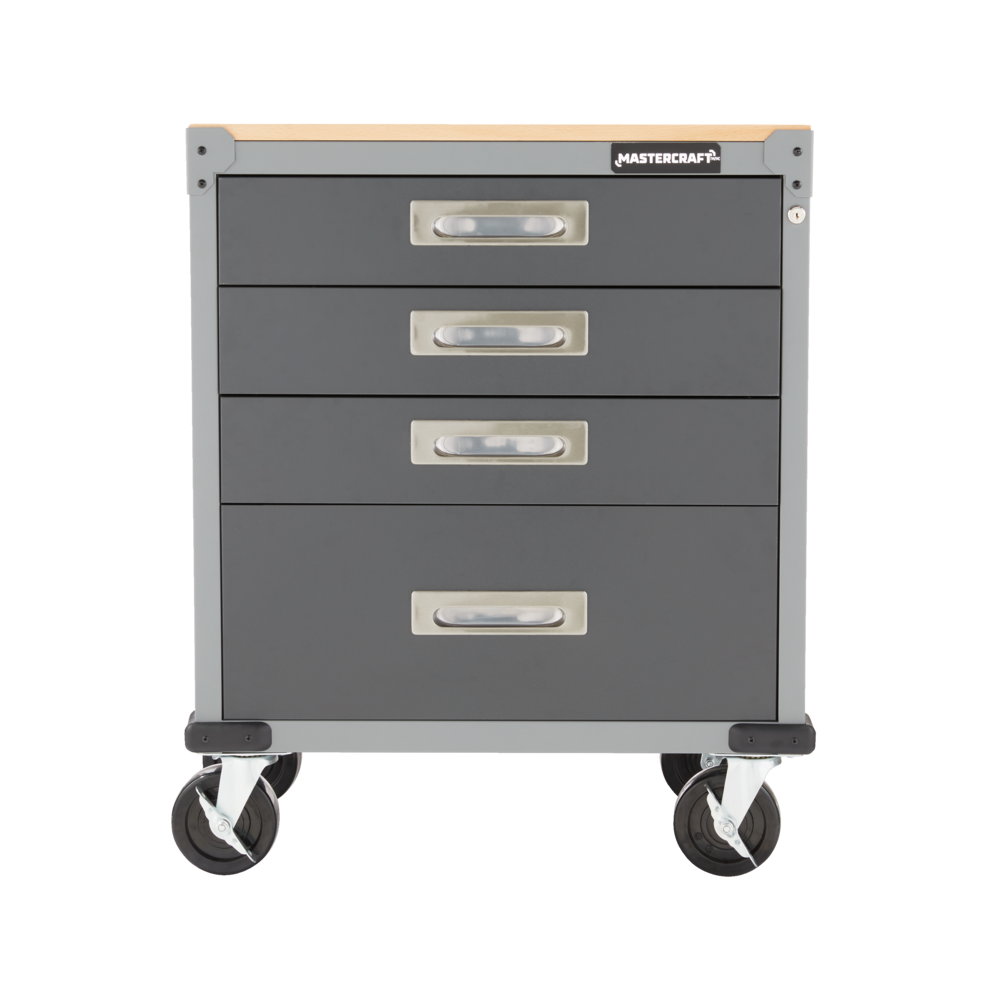 Mastercraft 4 Drawer Wooden Top Base Cabinet With Wheels Grey Series   Mastercraft Grey 28 Wide 4 Drawer Base Cabinet 1a737d6f C234 4079 Aa5d 4eb0b03d85ff 