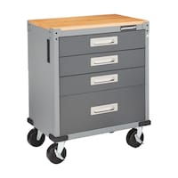 Mastercraft 4-Drawer Wooden Top Base Cabinet, Mobile, 87.6 x 71.1 x 45.7 cm, Grey Front_Three_Fourths_Angled_Right
