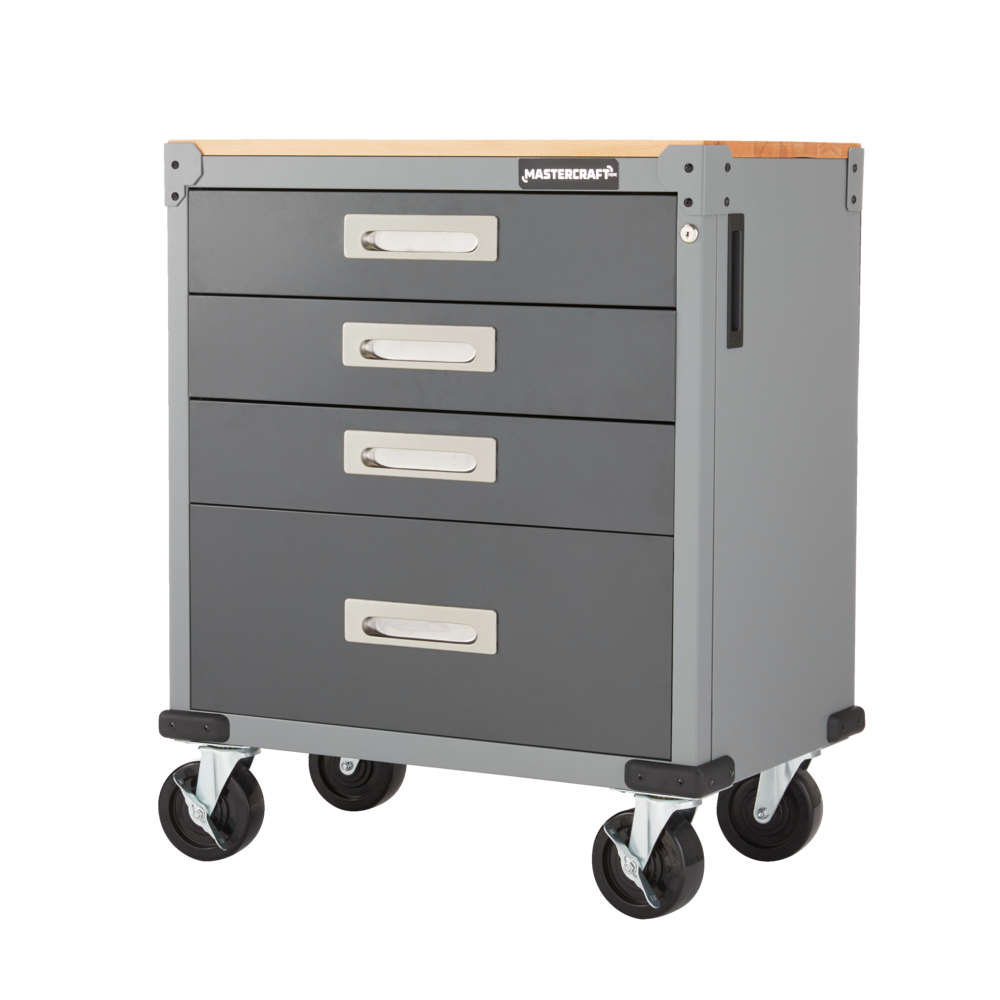 Mastercraft 4 Drawer Wooden Top Base Cabinet With Wheels Grey Series   Mastercraft Grey 28 Wide 4 Drawer Base Cabinet E050bec7 Dcfb 414f 9f51 95b46a4fd3f5 