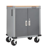 Mastercraft 2-Door Wooden Top Base Cabinet, Mobile, 87.6  x 71 x 45.7 cm, Grey Front_Three_Fourths_Angled_Right