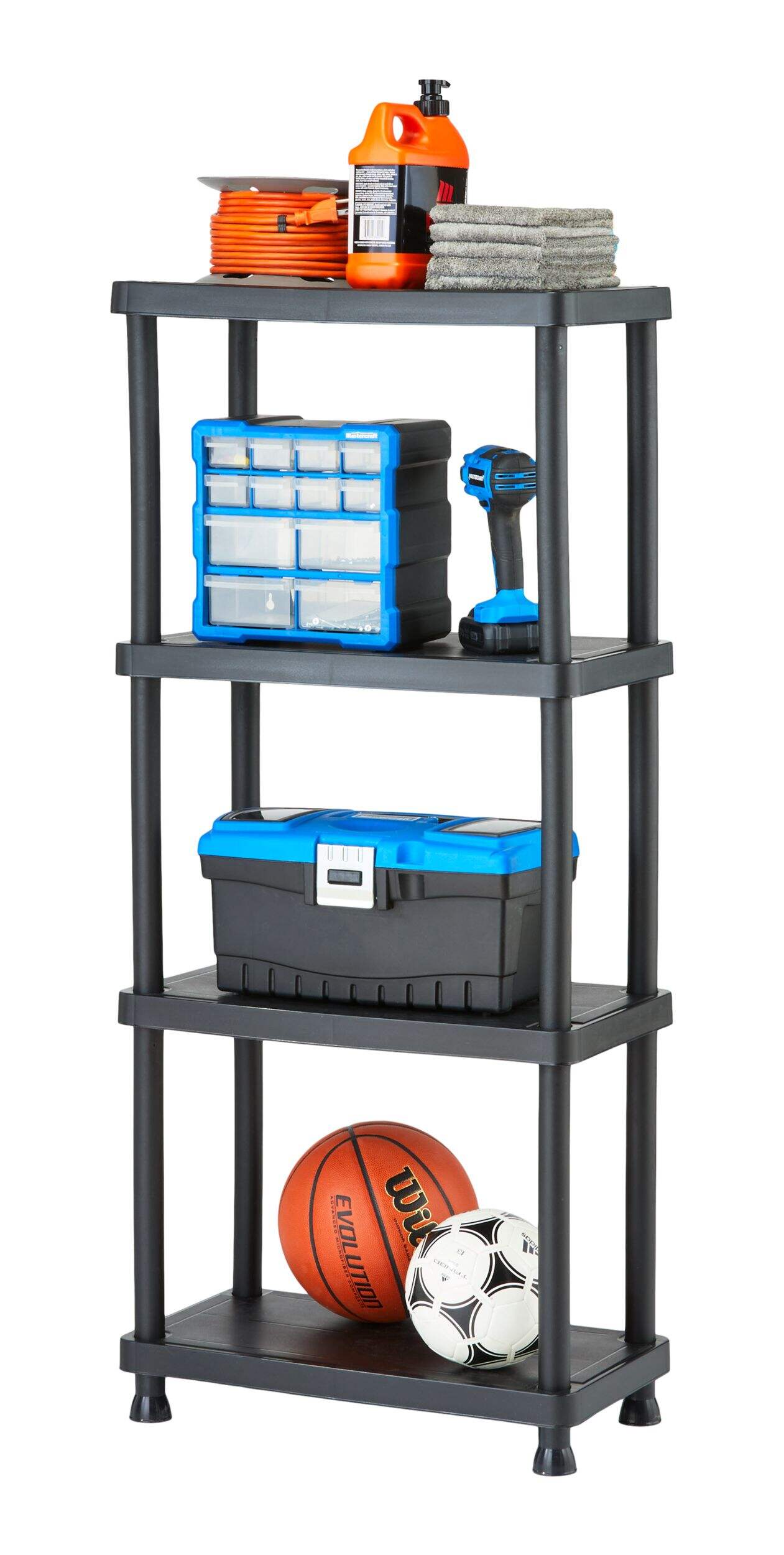 Certified 4Shelf Resin/ Plastic Storage Rack/ Shelving Unit, 23 x 12 x
