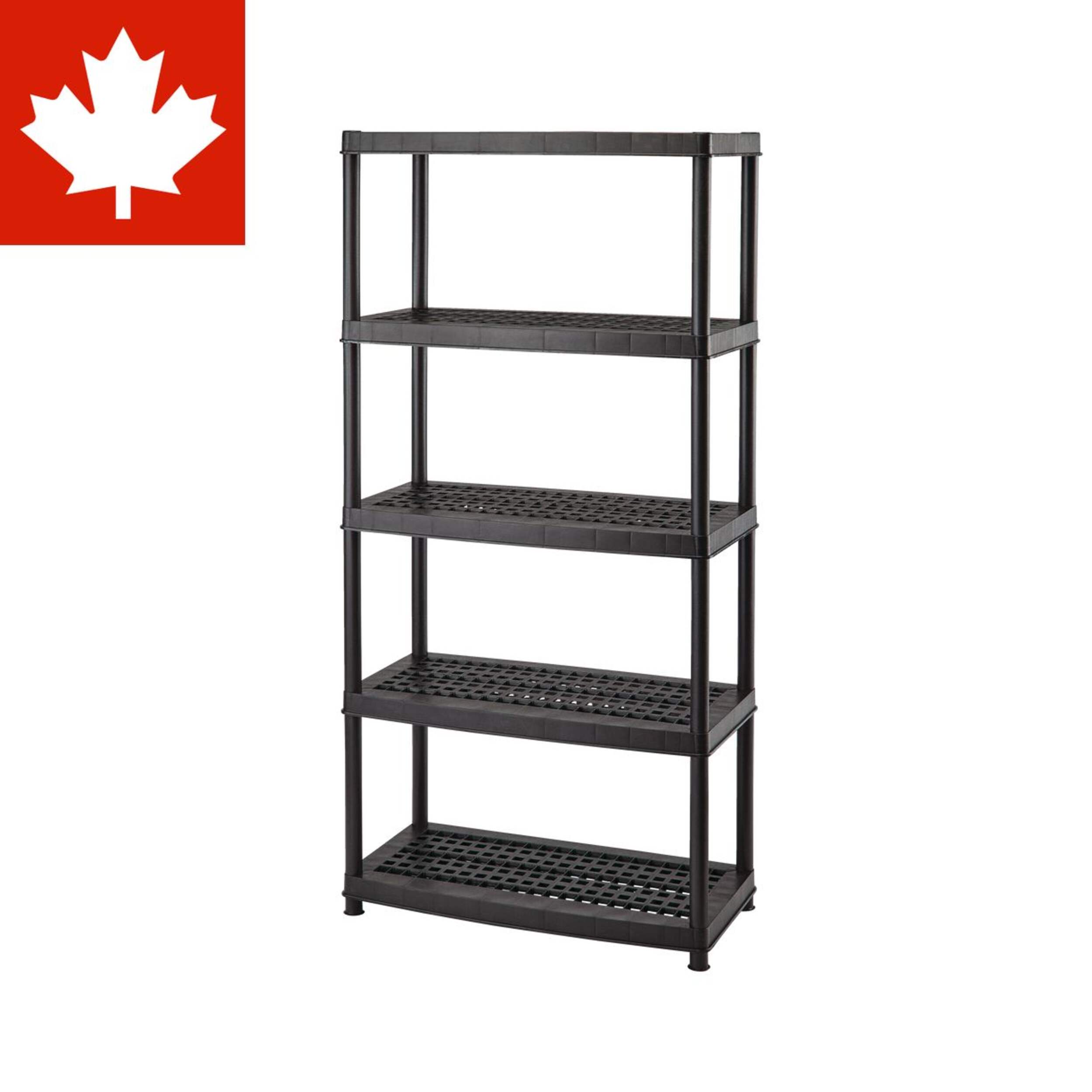 Mastercraft 5-Shelf Resin/ Plastic Storage Rack/ Shelving Unit, 36 x 18 x 72-in Front_Angled_Left