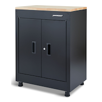 Mastercraft 2-Door Wooden Top Base Storage Cabinet with Adjustable Shelf, Black Series, 28 x 18 x 37-in Front_Three_Fourths_Angled_Left