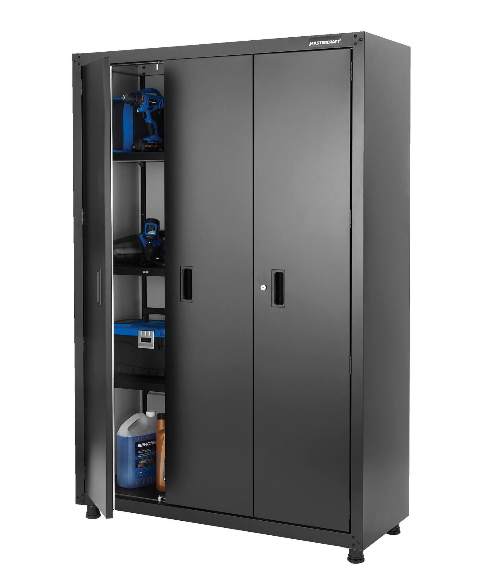 Mastercraft 3 Door Tall Cabinet with 3 Adjustable Shelves Black Series 48 x 18 x 72 in Canadian Tire