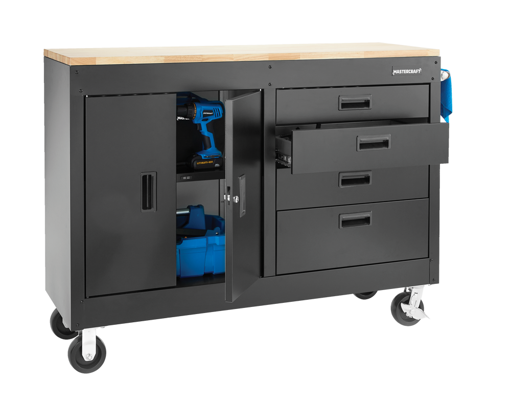 Mastercraft 4Drawer, 2 Door Wooden Top Workstation + with