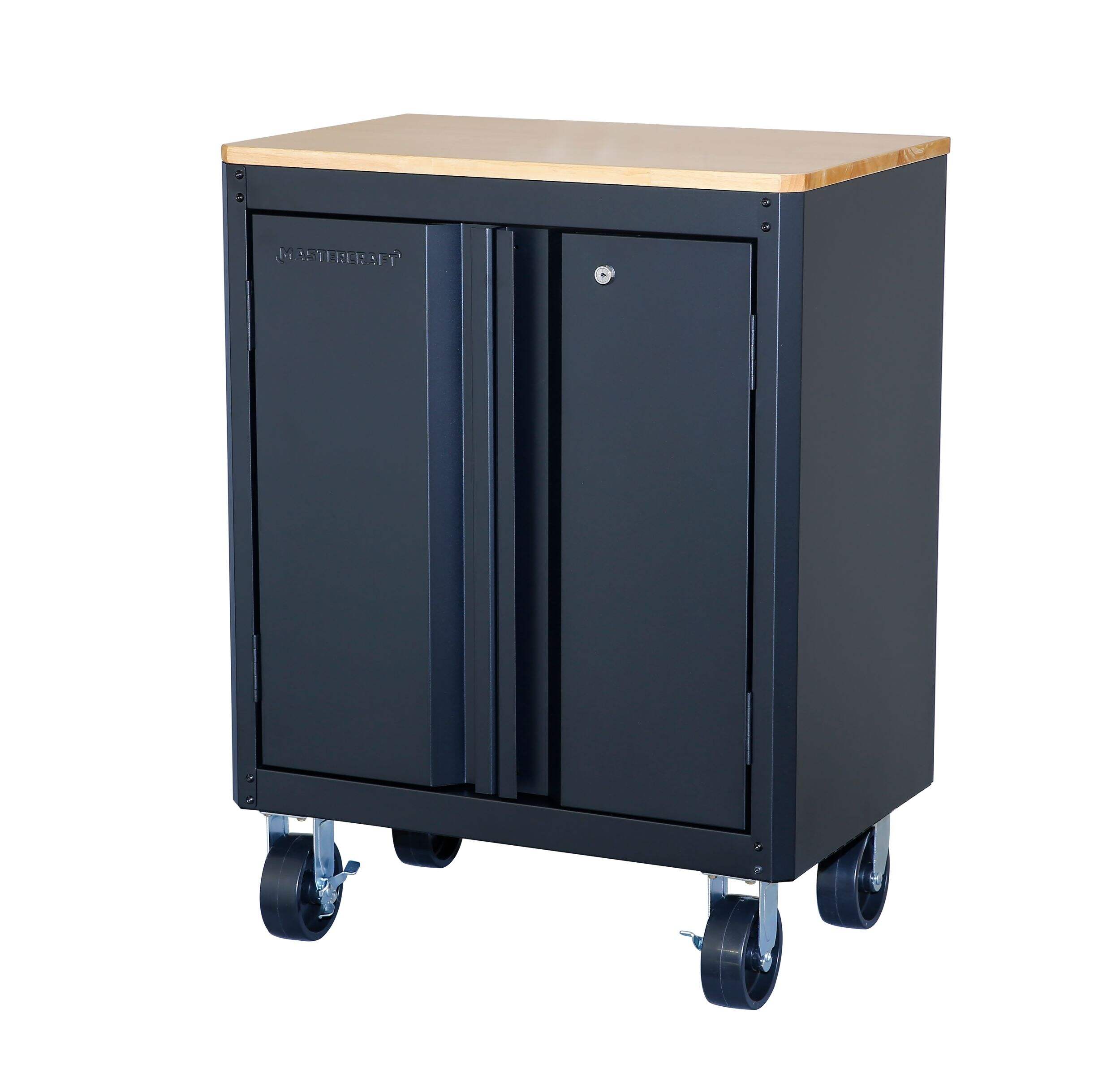 Armoire de rangement inférieur à dessus en bois à 2 portes Mastercraft, noir, 28 x 14 x 29 po Front_Three_Fourths_Angled_Left