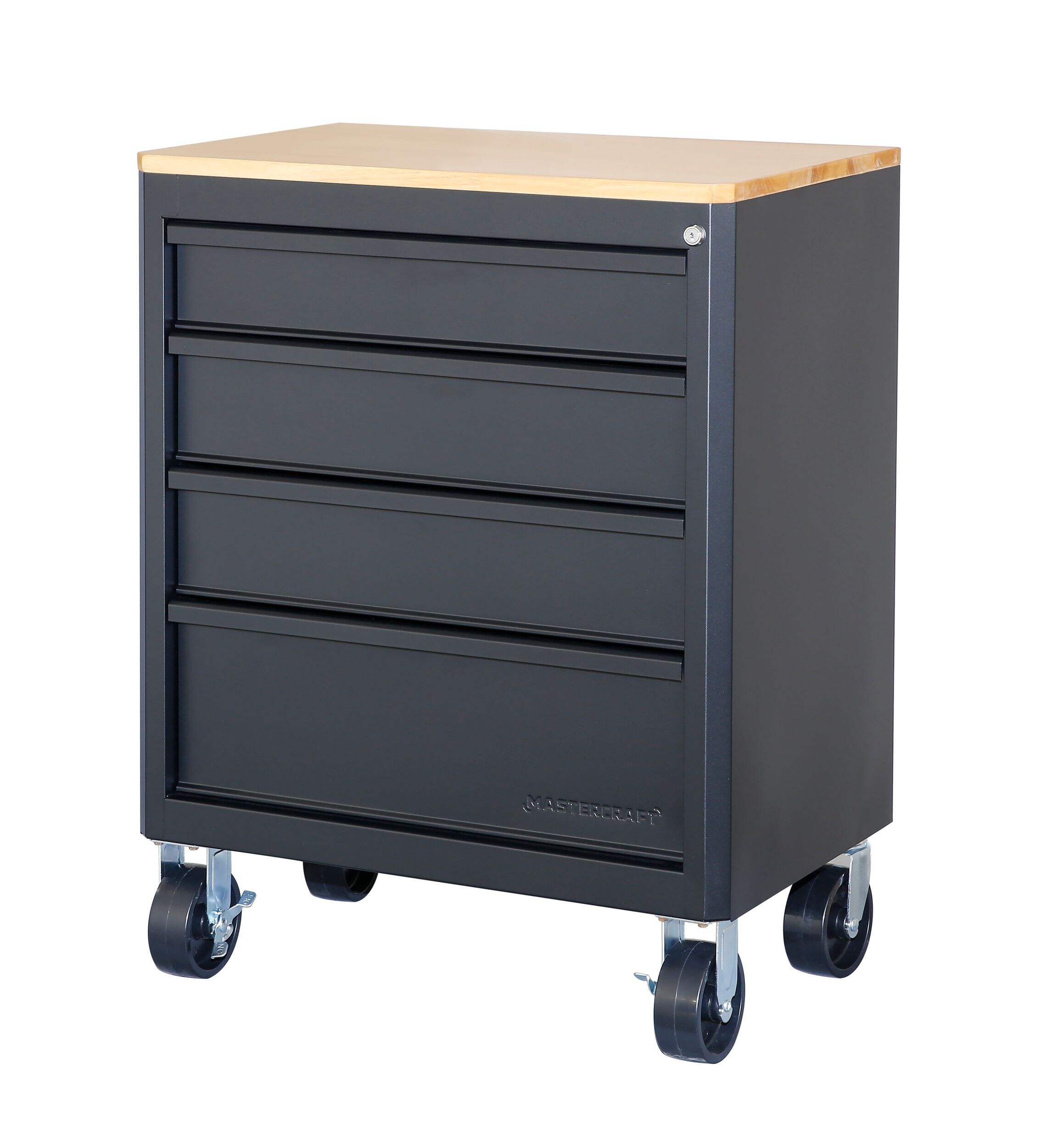 Armoire de rangement inférieur à dessus en bois à 4 tiroirs Mastercraft, noir, 28 x 18 x 36 po Front_Three_Fourths_Angled_Left