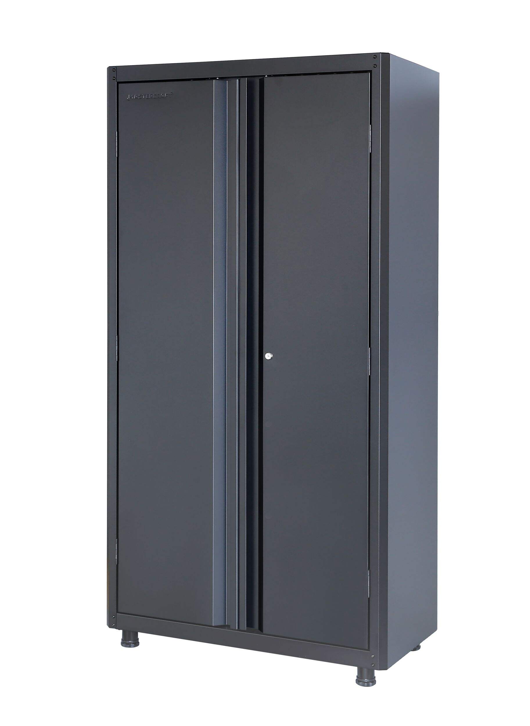 Mastercraft 2-Door Lockable Tall Storage Cabinet with Adjustable Shelves, Black, 36-in Front_Three_Fourths_Angled_Left