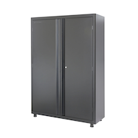 Mastercraft 2-Door Lockable Tall Storage Cabinet with Adjustable Shelves, Black, 48-in Front_Three_Fourths_Angled_Left