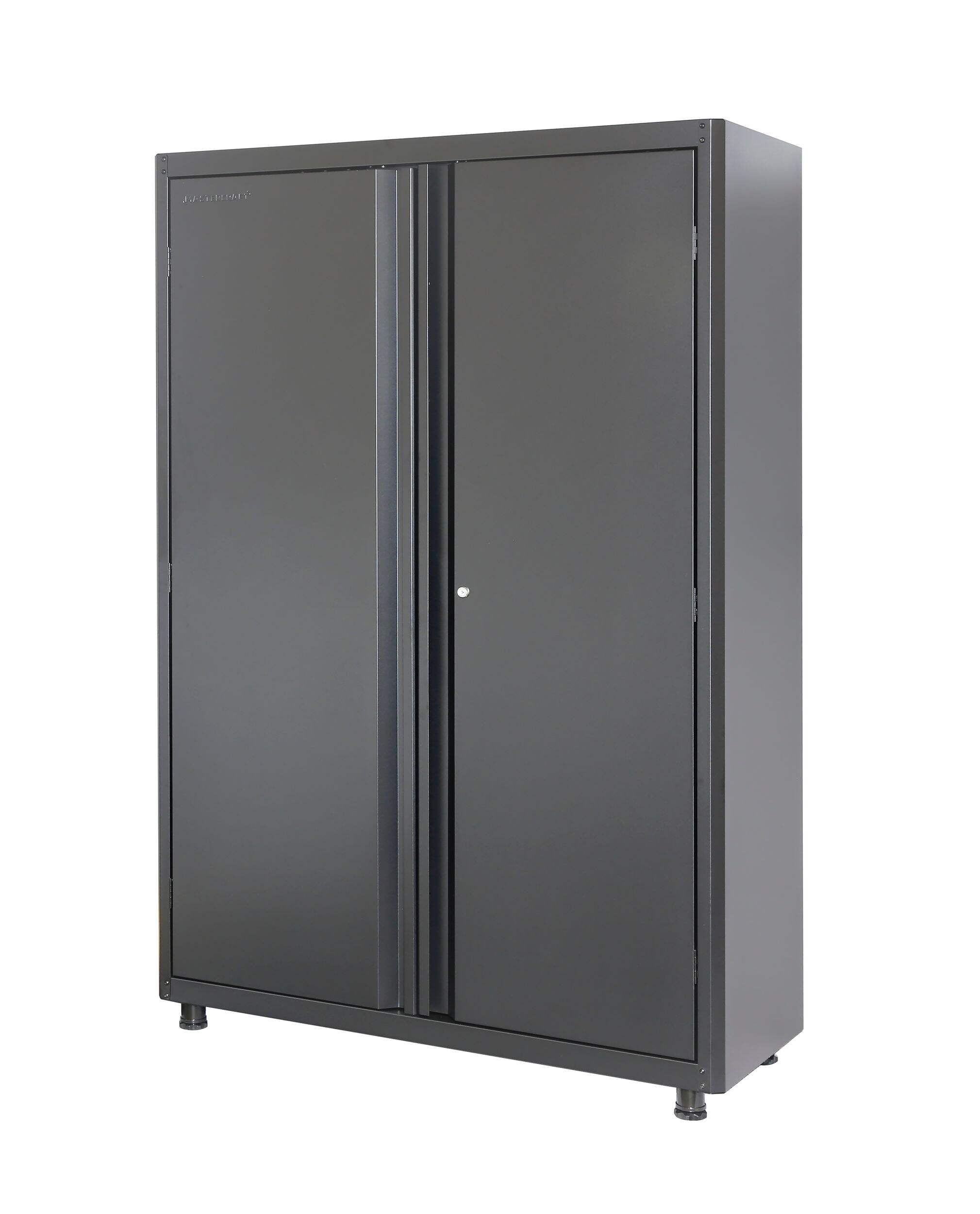 Mastercraft 2-Door Lockable Tall Storage Cabinet with Adjustable Shelves, Black, 48-in Front_Three_Fourths_Angled_Left