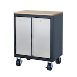 MAXIMUM 28" Stainless Steel 2-Door Wooden Top Base Cabinet with Wheels, 28 x 18 x 37-in Front_Three_Fourths_Angled_Left