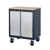 MAXIMUM 2-Door Wooden Top Base Cabinet, Mobile, 71.3 x 46.6 x 93.9 cm, Stainless Steel Front_Three_Fourths_Angled_Left