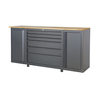 Mastercraft 2-Door, 6-Drawer Wooden Top Base Workstation, 178 x 51.6 x 93.6 cm, Black Front_Three_Fourths_Angled_Left