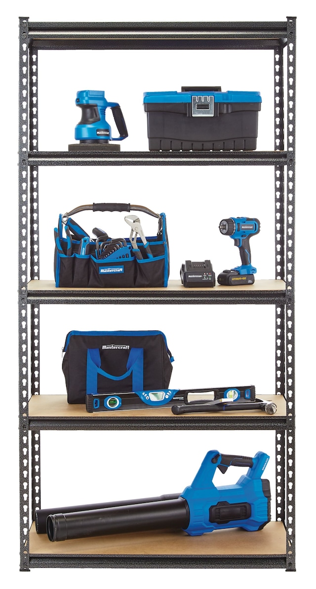 Mastercraft Adjustable 5Shelf Steel Metal & Wood Storage Rack / Shelving Unit, 36 x 16 x 72in