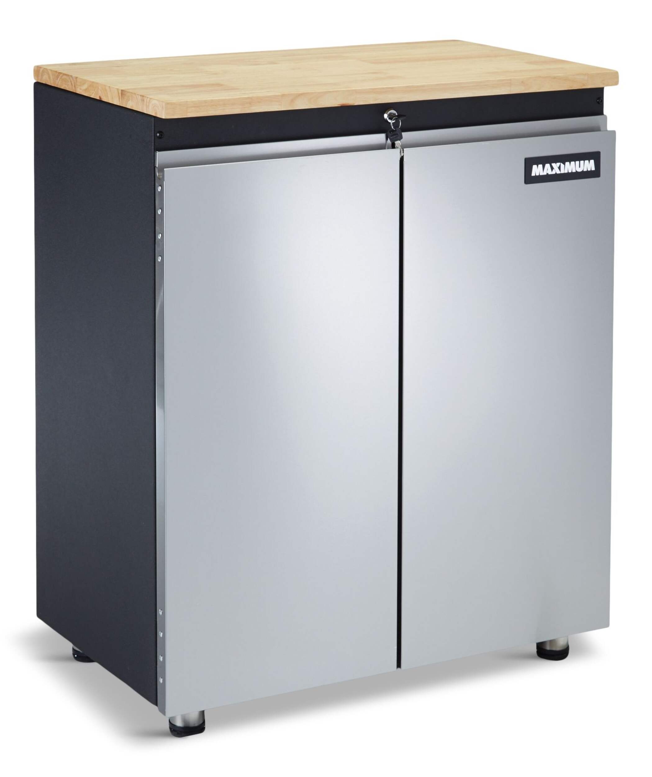 MAXIMUM 2-Door Wooden Top Base Storage Cabinet with Adjustable Shelf, Stainless Series, 37 x 30 x 18-in Front_Three_Fourths_Angled_Right