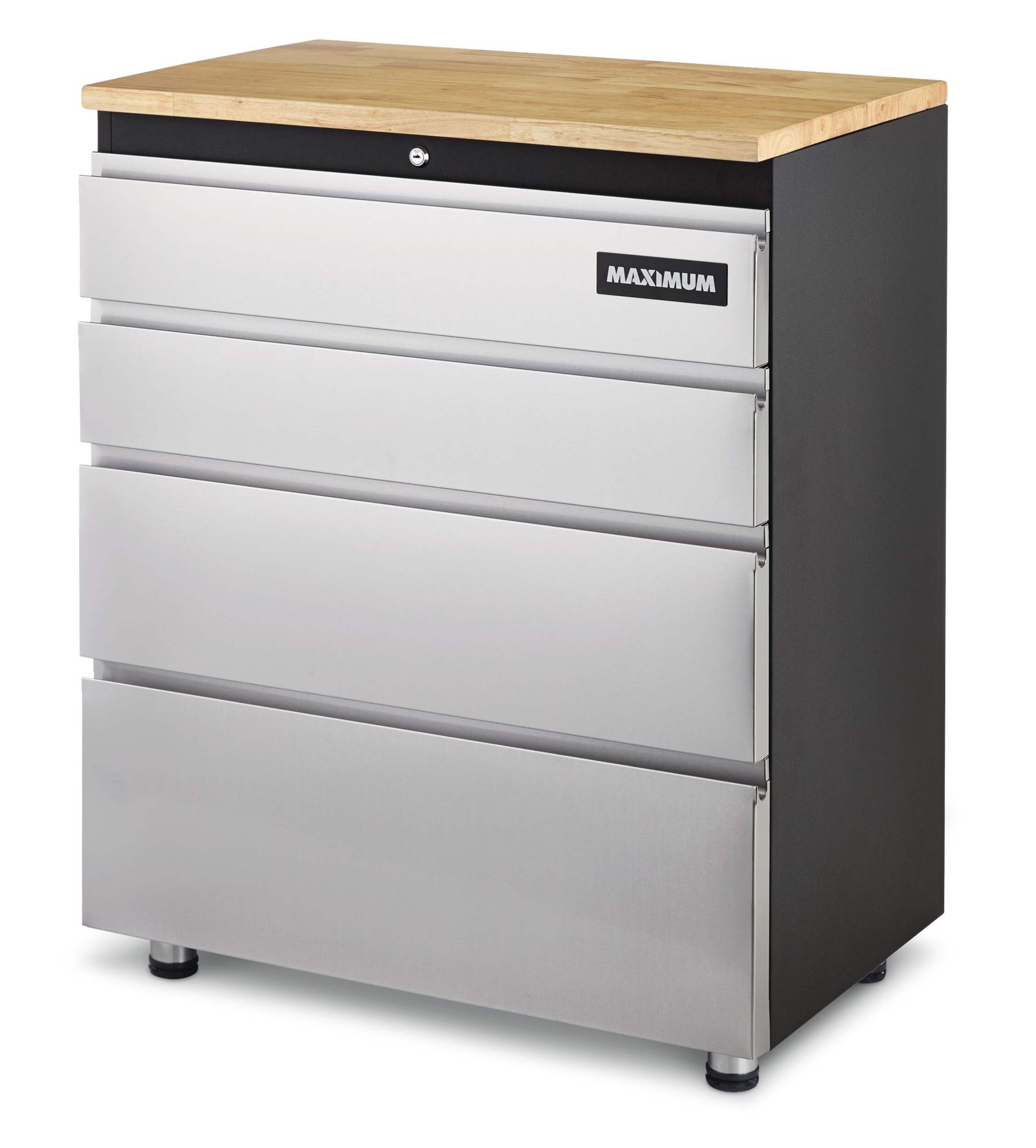 MAXIMUM 4-Drawer Wooden Top Base Storage Cabinet, Stainless Series, 37 x 30 x 18-in Front_Three_Fourths_Angled_Left