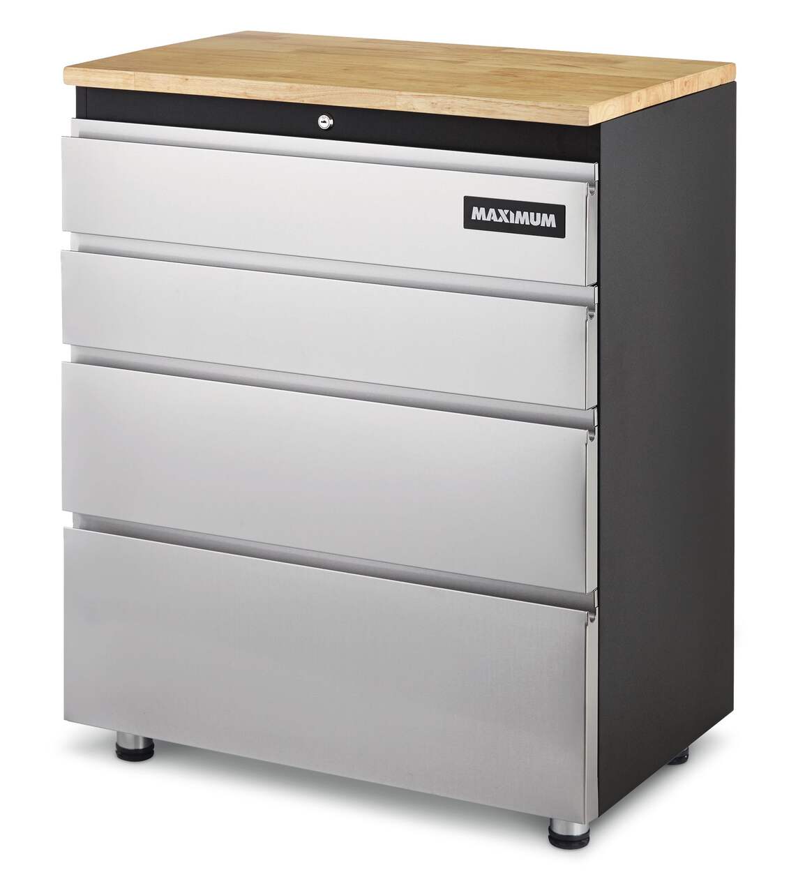 MAXIMUM 4-Drawer Wooden Top Base Storage Cabinet, Stainless Series, 37 x 30  x 18-in