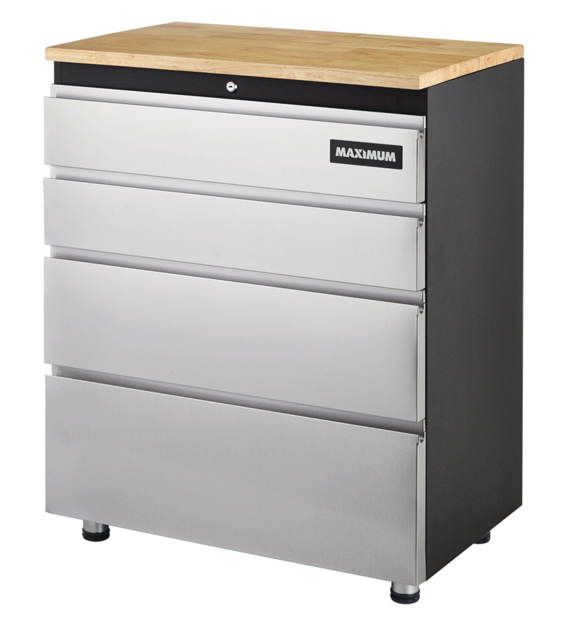 MAXIMUM Butcher Block Top Rolling Tool Storage Cabinet with 10 Drawers,  Stainless Steel, 56-in