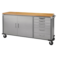 Mastercraft 6-Drawer, 2-Door Wooden Top Base Storage Cabinet with Shelf  & Wheels, Diamond Series, 77 x 20 x 38-in