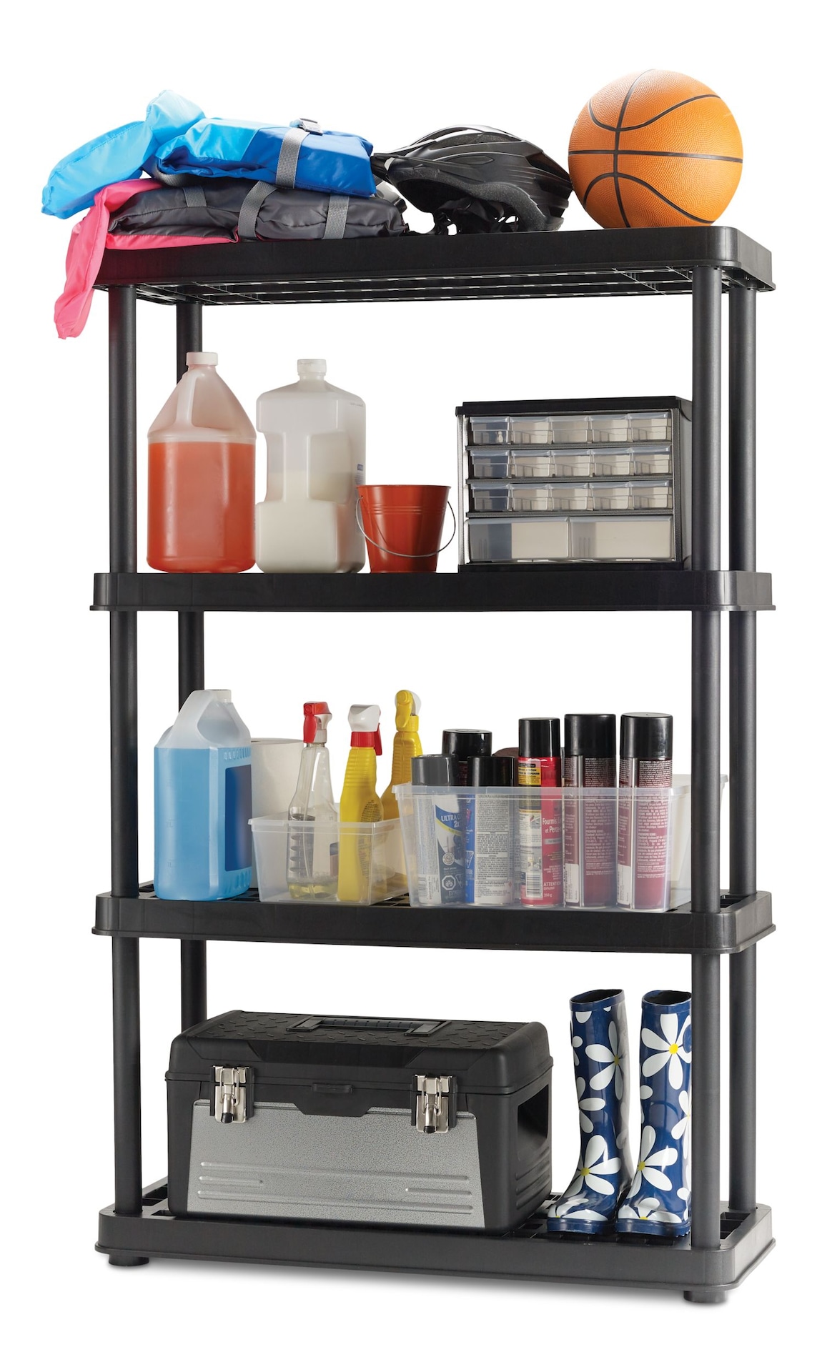 TuffStore® 4Shelf Resin/PlasticStorage Rack / Shelving Unit, 36 x 14 x