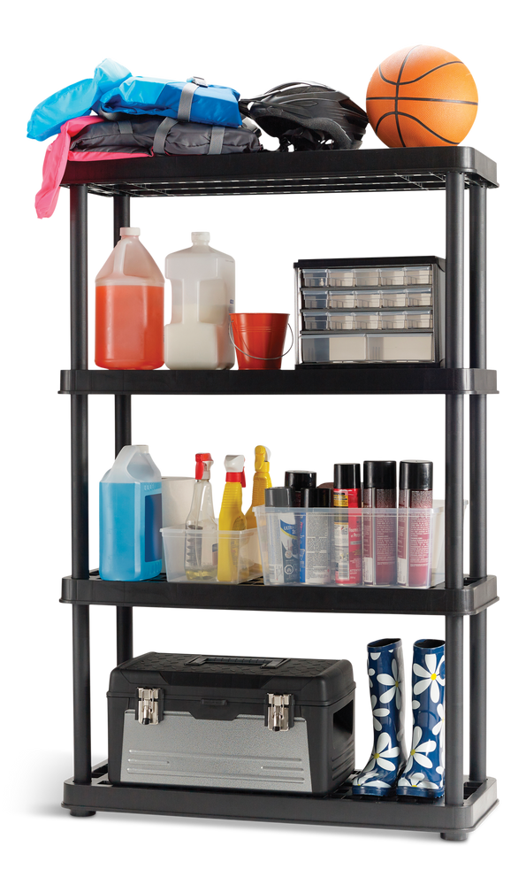 TuffStore® 4Shelf Resin/PlasticStorage Rack / Shelving Unit, 36 x 14 x