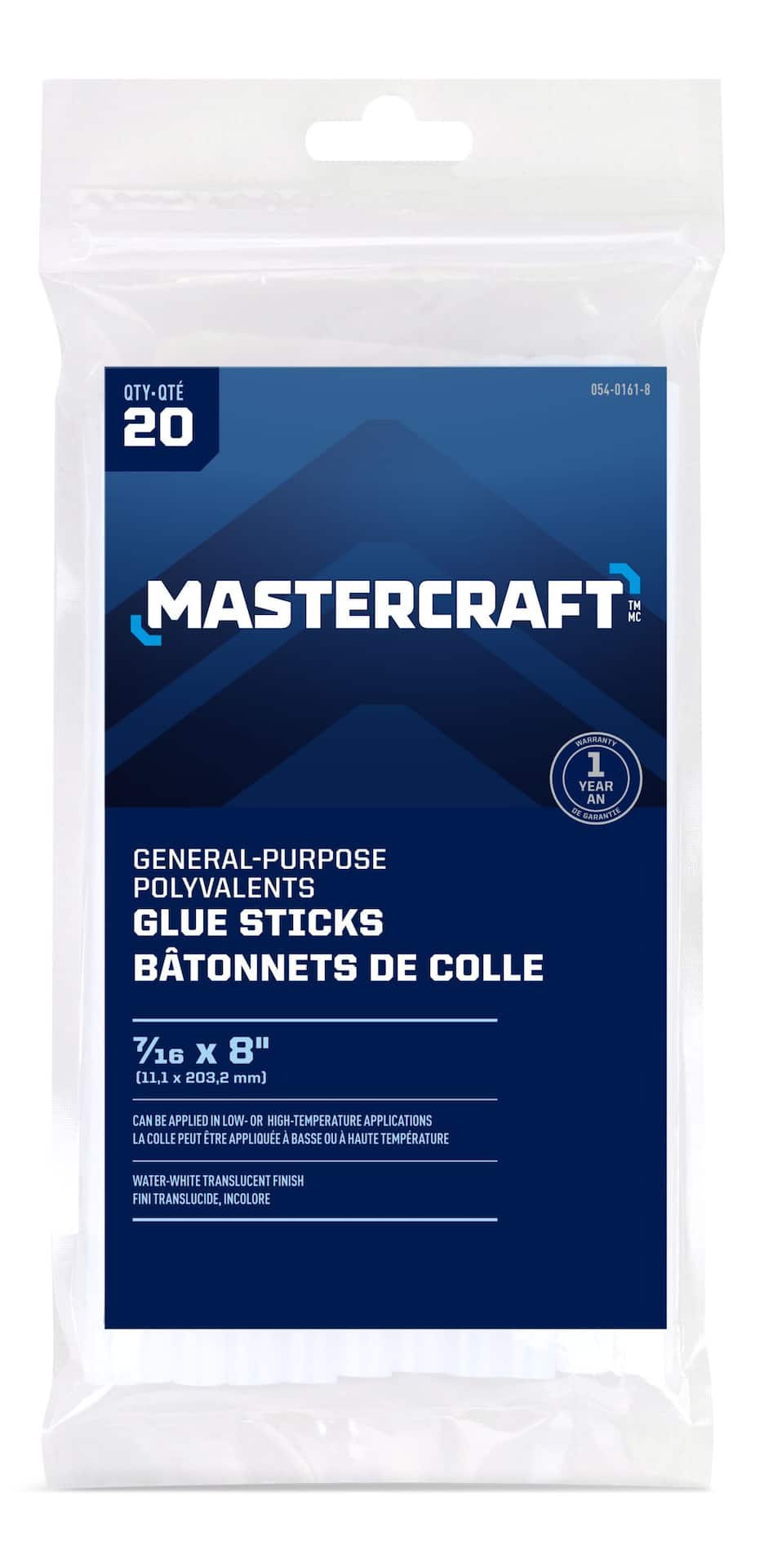 Mastercraft Clear All-Purpose Hot Glue Gun Sticks, Full Size, 8-in, 20-pk