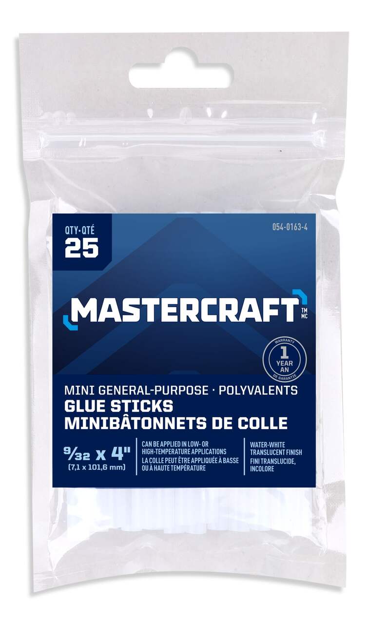Mastercraft Clear All-Purpose Hot Glue Gun Sticks, Mini Size, 4-in, 25-pk