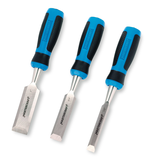 Mastercraft Wood Chisel Tool Set, Drop-Forged Blade with PVC Handle, 1/2-in, 3/4-in, 1-in, 3-pc Front_Angled_Left