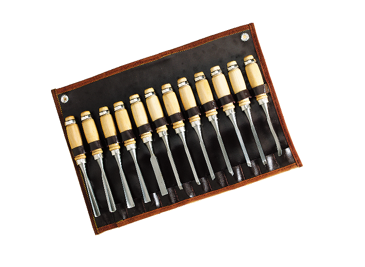Mastercraft 12pc Wood Carving Tool Set with Pouch, Steel Blades and Wooden Handles