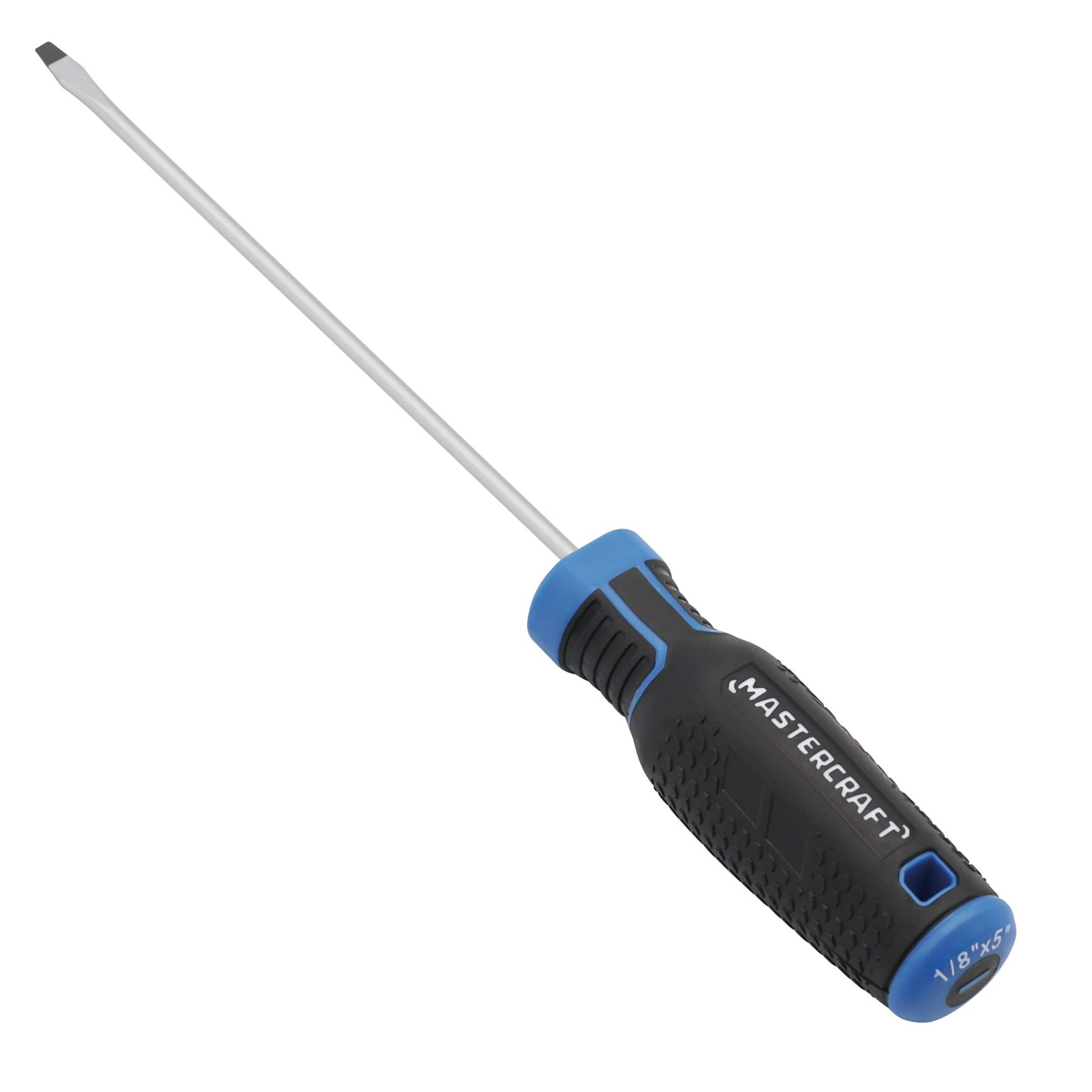Mastercraft 1/8-in x 5-in Flat Head Screwdriver, Slotted, Rubber Grip, Magnetic Front_Three_Fourths_Angled_Right