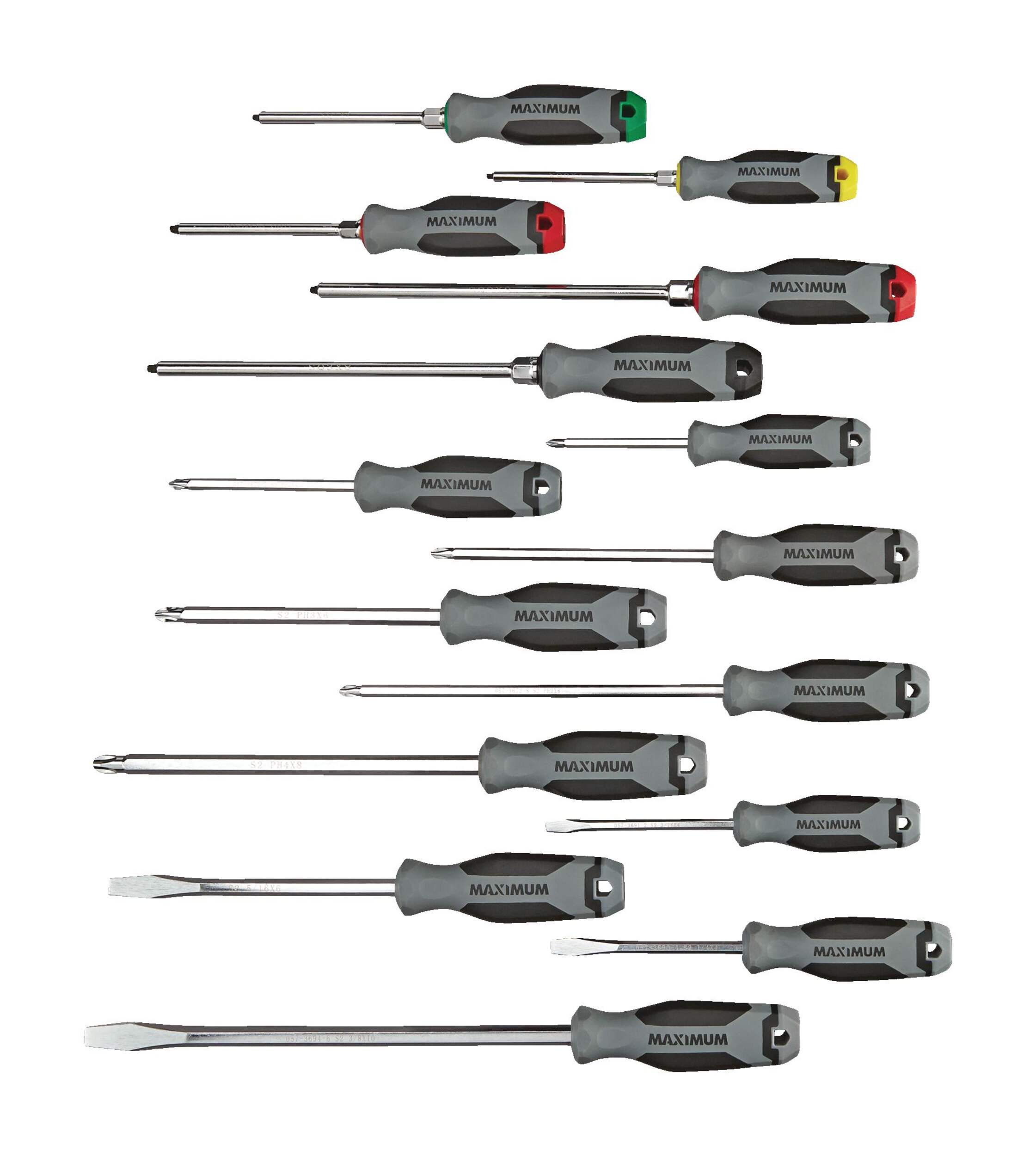 MAXIMUM Screwdriver Set with Steel Caps and Hex Blades, 15-pc Overhead_Flat