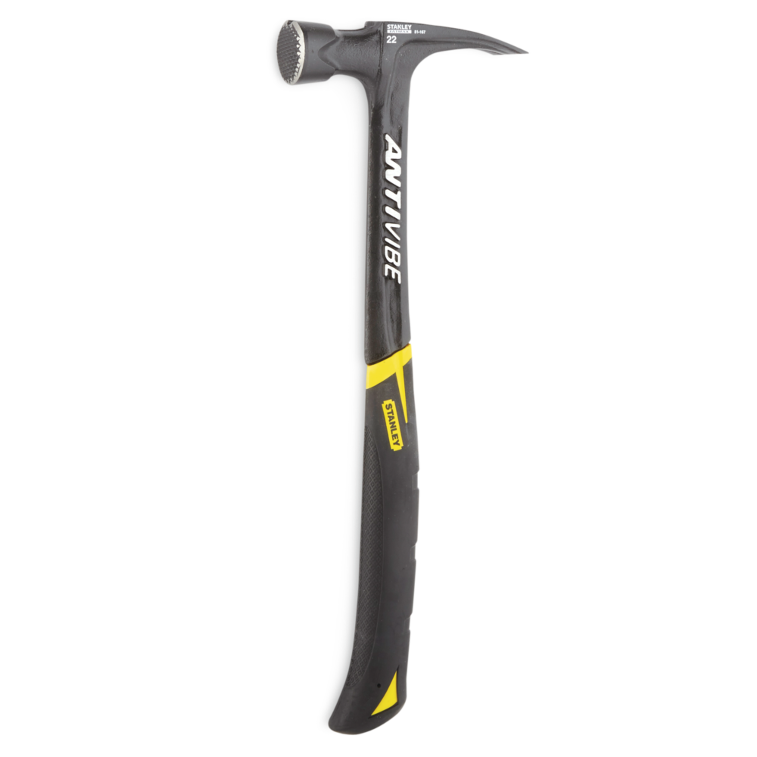Stanley 22-oz Magnetic AntiVibe Claw Hammer, Milled Face with Slip Resistant Grip, Front_Angled_Left