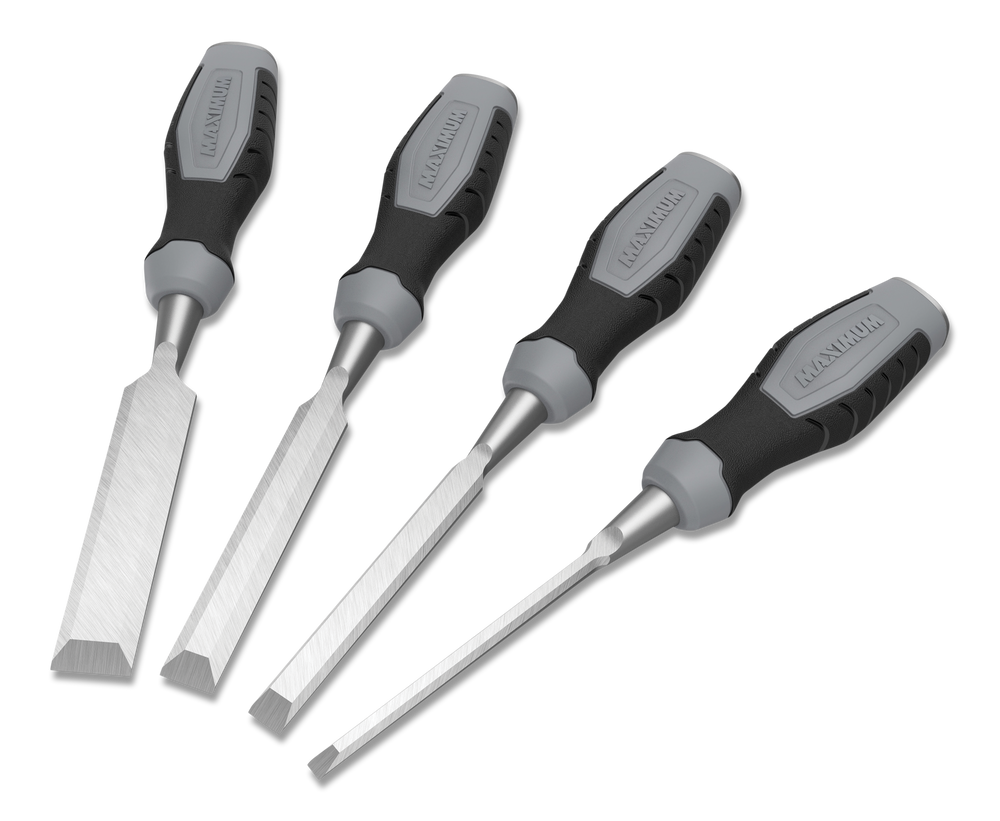 Maximum 4pc Wood Chisel Tool Set, Chrome Vanadium Blade with Comfort
