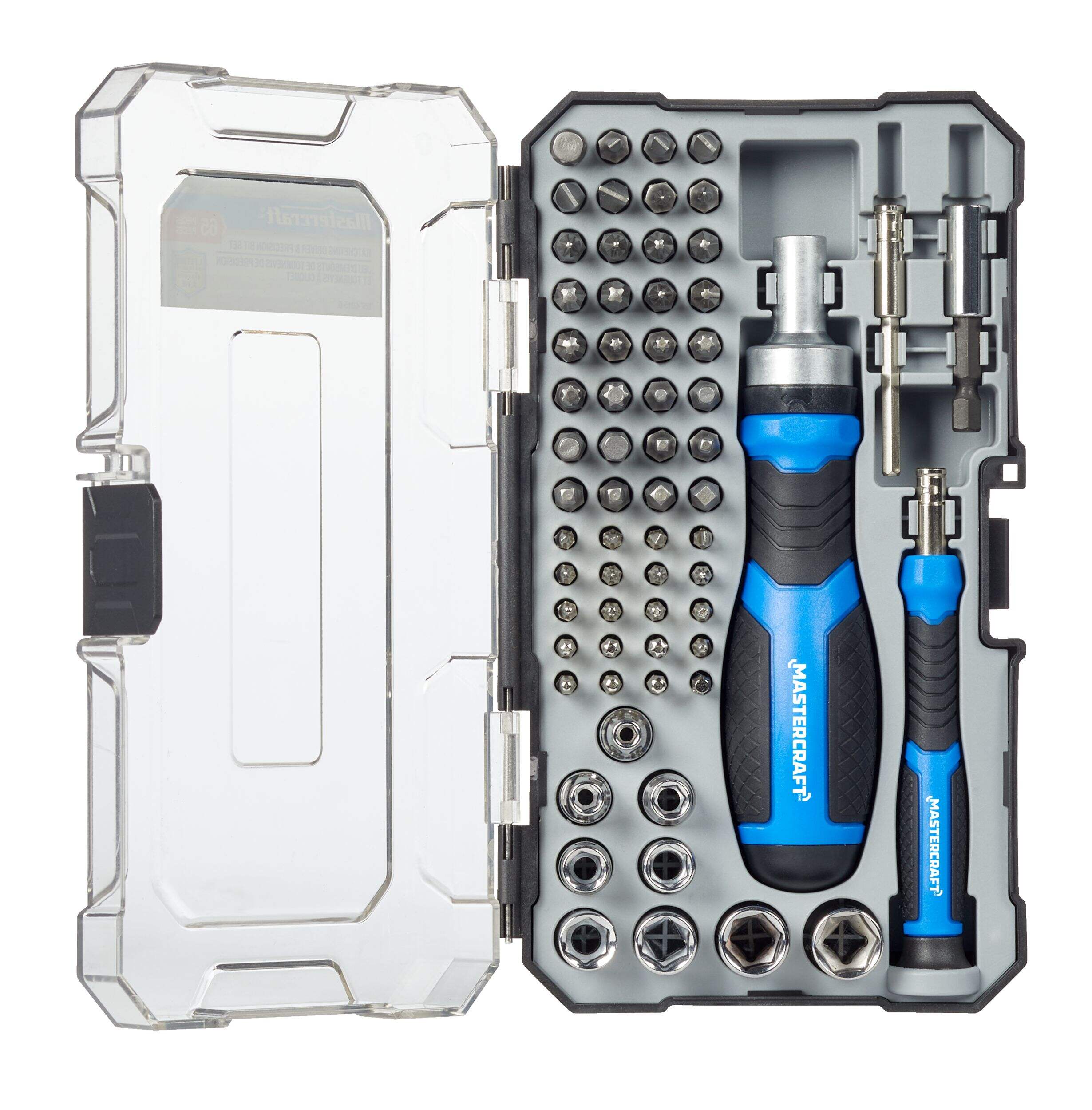 Mastercraft 65-pc Ratcheting Screwdriver and Precision Screwdriver Set with Extension Bars and Case Front_Flat