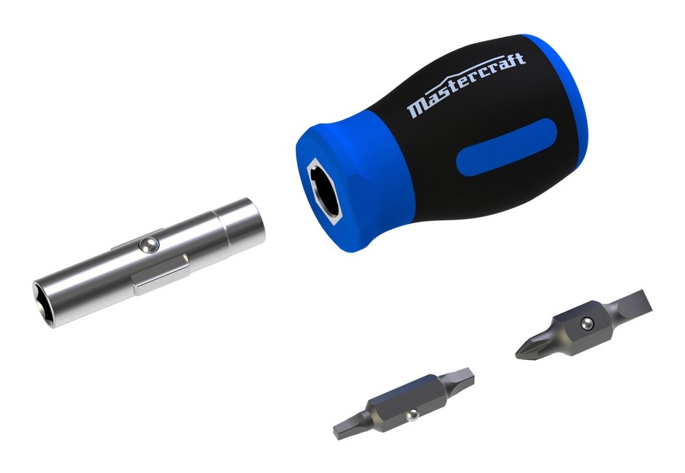 Mastercraft 6in1 Stubby MultiBit Screwdriver with 1 Nutdriver